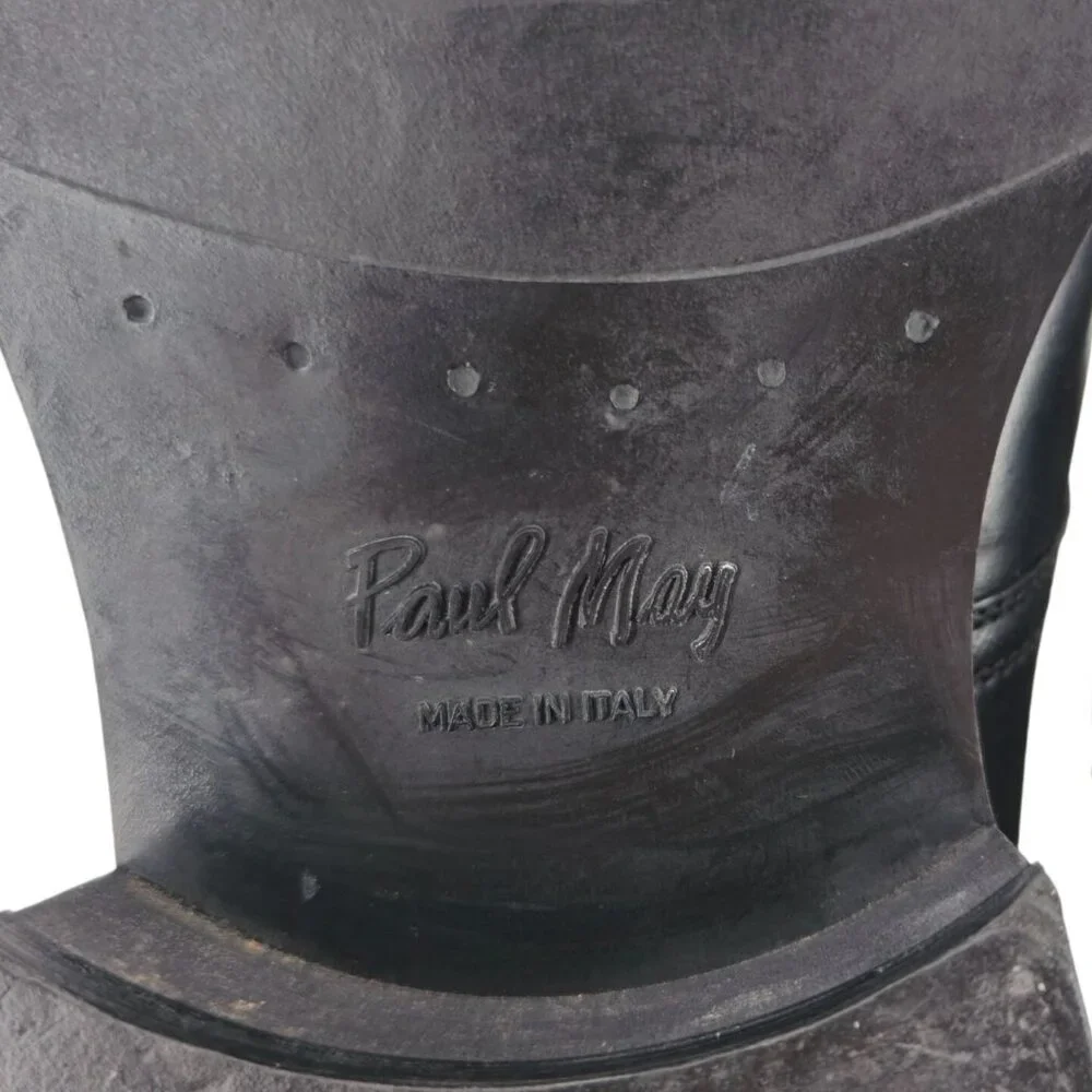 Vintage Paul May Italy Black Leather Chukka Ankle Boots Mens 9W Wide Tall Heels